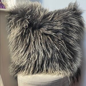Faux Fur Decorative Throw Pillow - Gray